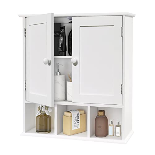 TaoHFE White Bathroom Wall Cabinet with 2 Door Adjustable Shelves,Over The Toilet Storage White Wall Mounted Medicine Cabinets for Bathroom Laundry Room Kitchen - color: White