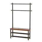 Coat Rack with Shoe Storage, Wood and Metal Frame, Entryway Hall Tree with Bench, Featuring 11 Hooks and 2-Tier Storage Shelves, 3-in-1, Entry Bench with Coat Rack (39.4" Walnut) - size: 100