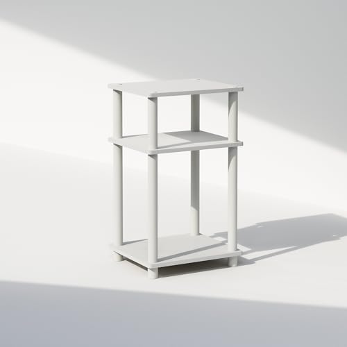 Furinno JUST Side Table, 3-Tier End Table, Open Shelves Night Stand, Bedside Table, Toolless Assembly, for Living Room, Bedroom, Bathroom, White - color: White/White, size: 3-Tier, Round Pole, style: 1-Pack