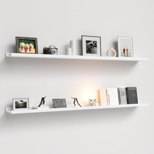 Boswillon 55.1 Inches Long Floating Shelves, 2 Set Rustic Wall Shelf for Bedroom, Nursery Book Shelf with Lip, Picture Ledge Shelf for Living Room, Bathroom, Kitchen - White - color: White, size: 55.1 In