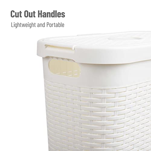 Mind Reader Slim Laundry Hamper with Lid, 40L Clothes Basket, Narrow Tapered Design with Ventilated Cutout Pattern, Plastic, Set of 2, White - color: White, size: Set of 2