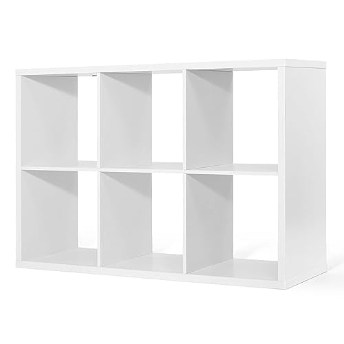 CAPHAUS Sturdy Room 13-Inch Cube Storage Organizer Shelf, with Extra Thick Exterior Edge, Open Storage Shelf Divider, Bookcase, 6-Cube / 8-Cube / 9-Cube, Colors Available in Rustic Grey Oak and White - color: White, size: 6 Cube