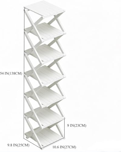 Bamboo Shoe Rack - No Assembly Required, Tall Narrow Foldable Shoe Organizer, Space-Saving Multifunctional Shelf for Entryways, Corners, Bedrooms, Balconies, 7 Layer White (Reinforced And Thickened ) - color: White, size: 7 Layers
