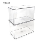 Isaac Jacobs Large Stackable Organizer Bin (10.75” x 6.5” x 6.1”) w Hinged Lid Clear Storage Box Home Office School Fridge Bathroom Kitchen Pantry Container BPAFree Food Safe (Large Clear) - size: Large