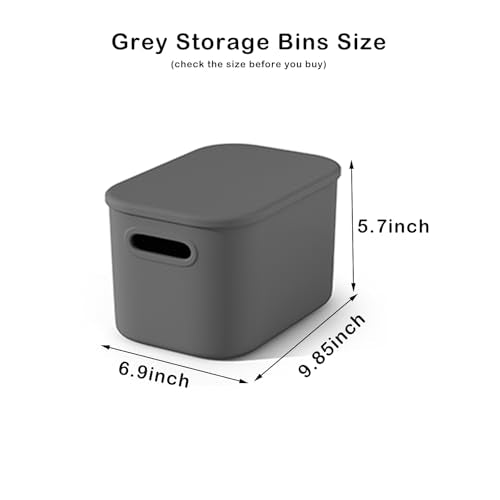 ORGIDOL 8 Pack Dark Grey Storage Bins with Lids Stackable Storage Container for Organizing, Storage Boxes with Handle for Shelves, Cute Organizer Bins for Craft, Snacks, 9.85x6.9x5.7 inch - color: Dark Grey, size: 8 Pack