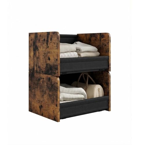 FOUCSSOMEI 2-Tier Stackable Closet Organizer and Storage Stackable Shelves – Heavy-Duty Darwers Wood & Metal, Easy Assembly, Space-Saving Vertical Storage for Bedroom, Closet, Patent Design - color: Rustic Brown, size: 2-Tier