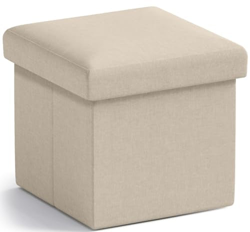 Ornavo Home Small Storage Ottoman Foldable Collapsible Cube Square Linen Ottoman Foot Rest Stool Seat, for Living Room, Bedroom, Home Office, Dorm - 12 x 12 x 12, Beige - color: Beige
