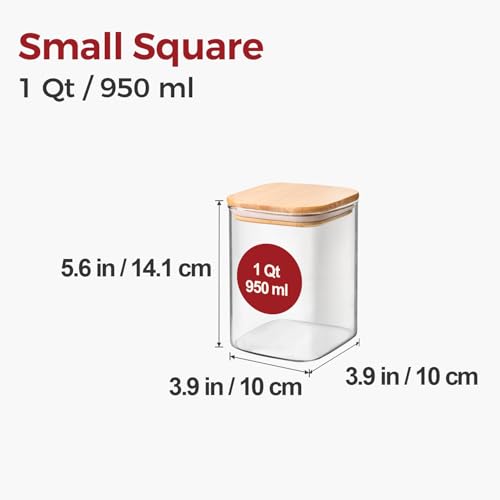 1Qt Airtight Glass Canisters with Bamboo Lid, Square Pantry Storage Containers for Coffee, Cookie, Candy, Snack, Nuts, Dry Goods - Kitchen & Pantry Organizers and Storage Containers 4 pack - size: 4 pack(1qt)