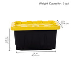 Plastic 5-Gallon Storage Tote with Lockable Lid, Stackable Tough Regular-Duty Bin for Garage, Tools, and Home Organization (2-Pack) - Black and Yellow - size: 5-Gallon (2-Pack)