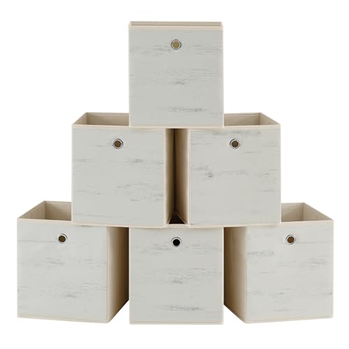 SONGMICS Storage Cubes, Set of 6 Storage Bins with Handles, Foldable Oxford Fabric and Non-Woven Fabric Storage Boxes, 10.2 x 10.2 x 11 Inches, Fit Cube Storage Unit, Vintage White URFB126W01 - color: Vintage White, size: 6 Pack (10.2"L x 10.2"W x 11"H)