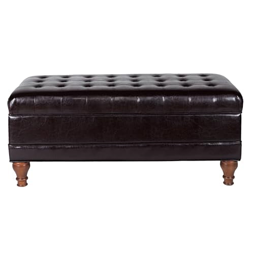 HomePop Deluxe Tufted Storage Bench with Hinged Lid, Espresso - color: Espresso