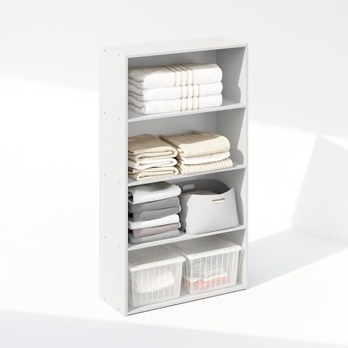 Furinno Reed Closet Organizers and Storage, 4-Tier Closet Organizer, Open Shelf Closet Storage, for Wardrobe, Bedroom, Living Room, White - color: White, size: 4-Tier, 23.6"W