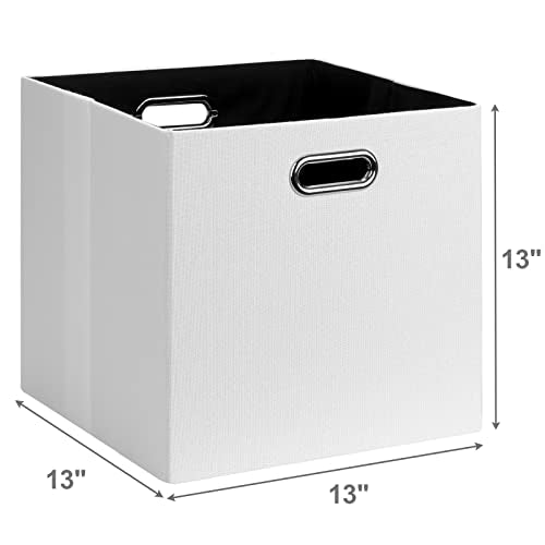 Posprica Fabric Storage Cubes, 13x13 Collapsible Storage Bins with Dual Handles, Foldable Storage Boxes Basket for Closet Shelf Cabinet Bookcase Organization, Set of 4, White - color: White, size: 13×13×13/4pcs