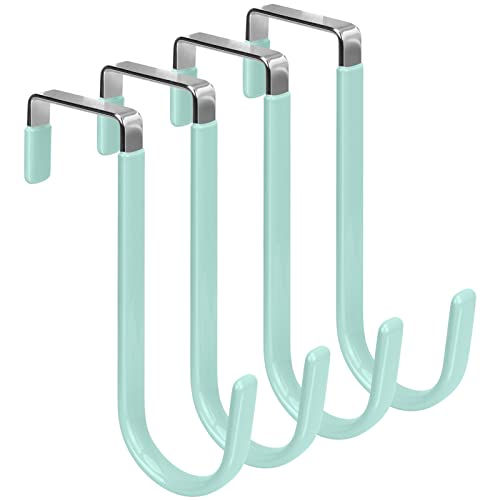FYY Over the Door Hooks, 4 Pack Door Hangers Hooks with Rubber Prevent Scratches Heavy Duty Organizer Hooks for Living Room, Bathroom, Bedroom Hanging Clothes, Towels, Hats, Coats, Bags Green - color: A Light Green, size: Short, style: 4 Pack