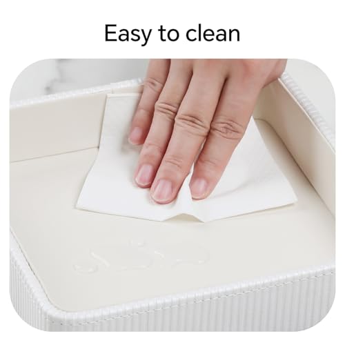 Small Valet Tray, 8"x8" Nightstand Organizer for Women Men| PU Leather Desk Organizer Trinket Dish| Decorative Vanity Tray Catch All Key Bowl for Dresser Bedside Coffee Table Entryway (Cream) - color: Cream