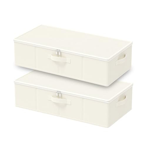 Under Bed Storage Containers, Foldable Closet Organizers with Handles, Underbed Cube Organizer Basket with Zippered, 2 Pack, Beige, 23.6 x 11.8 x 5.9 In, XSNY20BES-2 - color: Beige, size: Small（2 Pack）