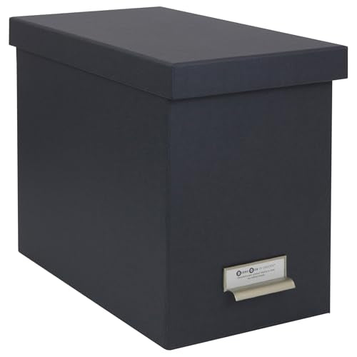 Bigso John Fiberboard Label Frame Desktop File Storage Box - Document Organizer for Important Paperwork - Durable Hanging File Box with a Lid & Metal Label Window - 7.36 x 13.38 x 10.51 in - Dark Grey - color: Dark Grey