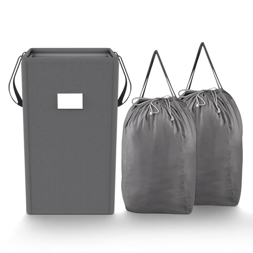 MCleanPin 210L Laundry Hamper Collapsible with 2 Washable Laundry Bags, Dirty Clothes Hamper,Laundry Basket with Handles Foldable Hamper Dorm Laundry Basket for College,Grey - color: Elegant Grey