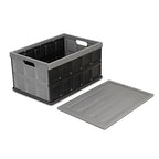 Glad Collapsible Storage Bin with Lid - 48L Foldable Plastic Box for Garage, Car Trunk, and Organization - Stackable Lidded Container with Handles, Grey - color: Grey
