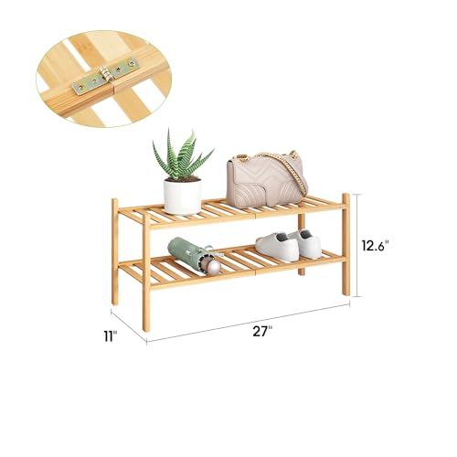 BMOSU 2-Tier Bamboo Shoe Rack Premium Stackable Shoe Shelf Storage Organizer for Hallway Closet Living Room Entryway Organizer (Natural Bamboo) - color: Natural Bamboo, size: 2-Tier（27*11*12.6inches）