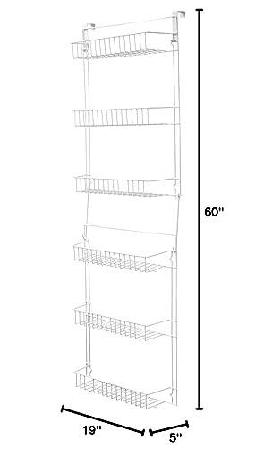 Lavish Home Powder Coated Steel Closet Organizer, 6-Tier Shelves, Over the Door Pantry Organizer, with Adhesive Hooks, White - style: 6-TIER WITH HOOKS