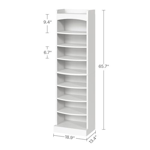 YATINEY 9-Tier Tall Shoe Rack, Wooden Shoe Storage Organizer, Narrow Shoe Cabinet with Removable Shelves for Small Spaces, Holds 18 Pairs of Shoes, for Entrance, Hallway, White SS22WT - color: White, size: 18.9"L x 13.4"W x 65.7"H