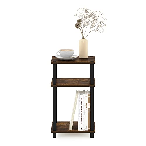 Furinno JUST Side Table, 3-Tier Open Shelf End Table, Toolless Assembly Night Stand, Bedside Table with Square Tube, for Living Room, Bedroom, Amber Pine - color: Amber Pine/Black, size: 3-Tier, Square Pole, style: 1-Pack