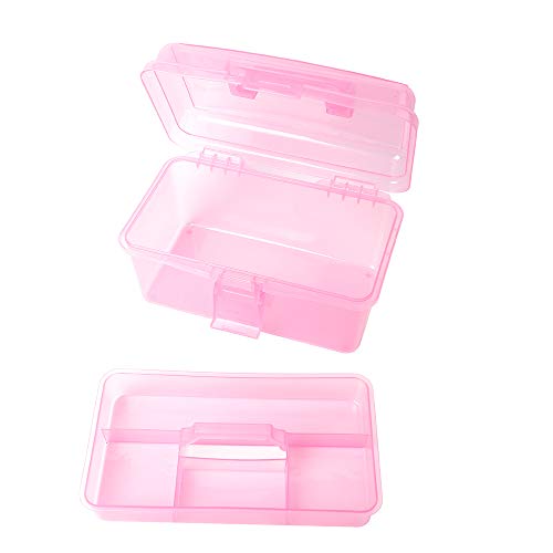 BangQiao Multipurpose Plastic Storage Container Organizer Box Case with Removable Tray and Handle for Art, Craft, Sewing Supplies, Clear&Pink - color: clear/pink