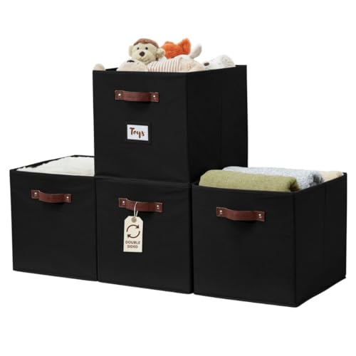 DECOMOMO Storage Baskets, 13x15x13 Storage Cube Bins with Labels for Organizing Shelves Kallax (Kallax / 4pcs, Black) - color: Black, size: Kallax 13" x 15" / 4pcs