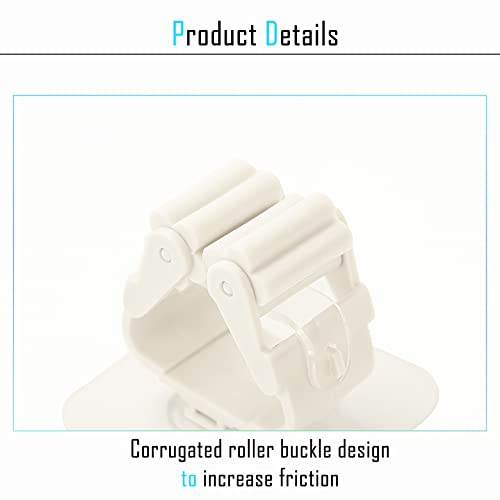 3-H 8-Pack Self Adhesive Broom Holder Wall Mount - Heavy Duty No Drill Broom Organizer for Garage Closet Kitchen, Plastic Storage Rack for Brooms Mops Tools, Peel and Stick Adhesive - color: White, size: 8