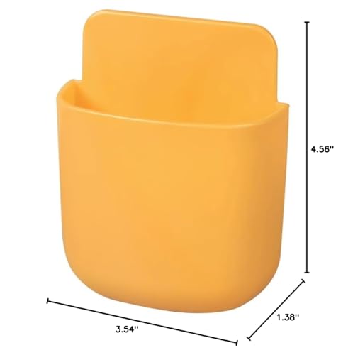 1Pcs Multi-Purpose Adhesive Wall Mounted Storage Box No-Drill Plastic Organizer for Remote Control Phone and Small Items Compact Space Saving Design(Orange) - color: Yellow