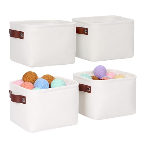 Kntiwiwo Small Fabric Storage Bins, 7.8x6.7x5.9 inch Mini Storage Cubes 4-Pack Storage Basket for Makeup Collapsible Fabric Storage Organizer with Handles, Decorative Basket for Desk, Shelves, White - color: White, size: 7.9" x 6.7" x 6"