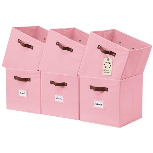 DECOMOMO Storage Bins, Cube Storage Bin with Labels, Fabric Storage Cubes for Shelves (10.5" x 11" / 6pcs, Pink) - color: Pink, size: Cube 11" / 6pcs