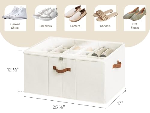 StorageWorks Shoe Organizer for Closet, Fits up to 24 Pairs, Shoe Cubby Storage Containers with Adjustable Dividers and Clear Cover, Beige - color: Beige, size: Large