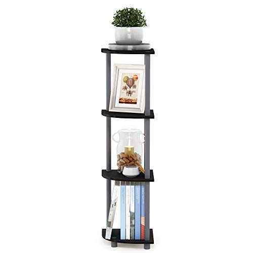 Furinno TURN-N-TUBE Corner Shelf, 4-Tier Corner Bookshelf, Display Storage Shelves with Open Shelves, for Organization and Storage, Living Room, Home Office, Garage, Black - color: Black/Grey, size: 4-Tier Round Tube