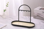Shinpuru Metal Jewelry Organizer Stand & Key Holder Tray with Acrylic Base, Key Stand and Jewelry Tray with 5 Hooks, Perfect Key Bowl, Valet Tray, Ring Holder, Jewelry Dish (Matt Creamy) - color: Matt Creamy