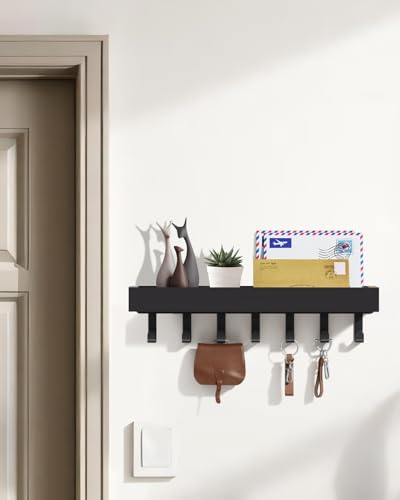 Key Holder Wall Mount Adhesive Magnetic - Hanging Key Hooks with Mail Organizer Tray for Wallet House - Keys Hanger Rack with Shelf for Camper Entryway Door Home Living Room Decor Large Black - color: Black, size: Large