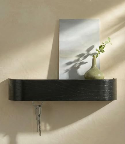 Kazai. Key Holder 'Toke' | Minimalist Key Hook Design from Berlin | Modern Key Holder Wall Mount with Wooden Shelf | Key Rack for Wall as Entryway Organizer | Oak, Black - color: Oak, black, size: 6 Hooks