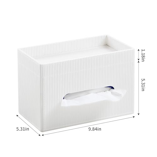 Tissue Box Cover Rectangle with Storage Tray, PU Leather Tissue Holder for Bathroom Vanity Countertop Night Stands Bedroom Office Desk, Stylish Rectangular Tissue Box Holder (Ivory) - color: Ivory