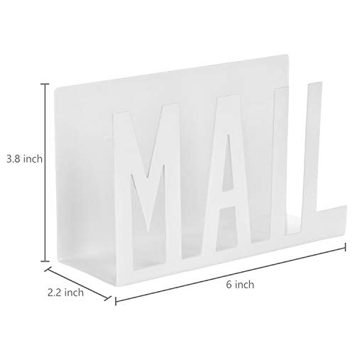 MyGift Mail Holder Organizer Countertop Modern Metal White with Cutout MAIL Lettering Design, Office Desktop Envelope and Document Storage Rack - color: White