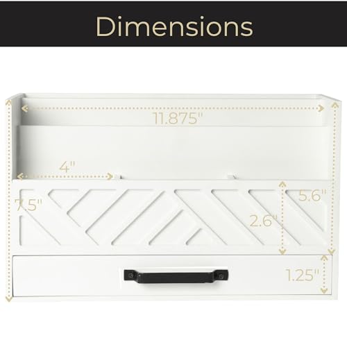 BLU MONACO | Wooden Mail Organizer with Drawer | Mail Organizer Wood Desktop Storage | Tabletop Organizer with Drawers White Farmhouse Desk Sorter - color: White