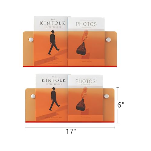 ROYALITA 2-Pack Acrylic Magazine Holder Brochure Holder, 17" Record Holder Magazine Rack, Fashion Hanging Bookshelf Literature Storage Rack for Waiting Room, Living Room, Office, Orange 17 Inch - color: Orange, size: 17 Inch