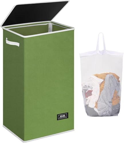 SOLEDI Laundry Hamper with Lid 100L Large & Tall Collapsible Laundry Basket, Clothes Hamper with Bag Removable Easy to Carry, Dirty Hampers for Bedroom, Bathroom, Dorm, College, Dark Green - color: Dark Green, size: 100L