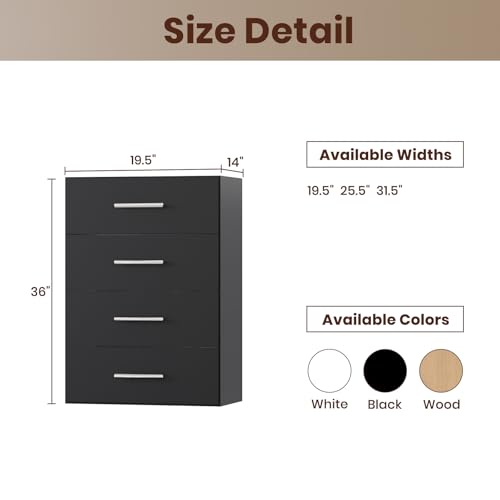ROOMTEC 19.5" 4 Drawer Short Tower Closet Unit, Modular Closet System with Drawers and Shelf, Wardrobe Organizer for Bedroom or Walk-in Closet, Wall Mounted, Customizable Clothes Storage Unit, Black - color: Black, size: 19.5" Wide, style: 4 Drawer Short
