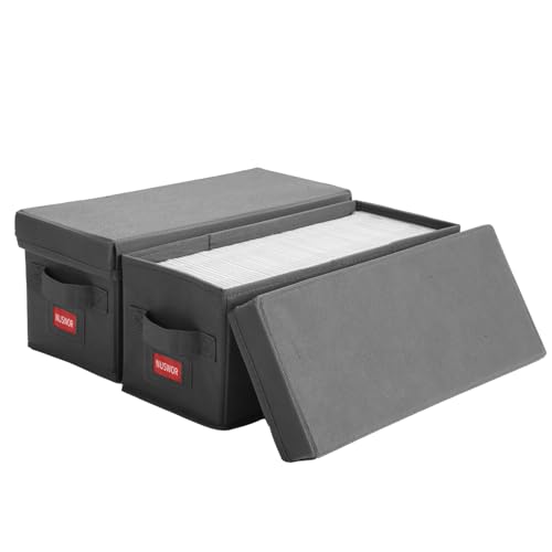 NUSWOR Premium CD Storage Box - Stackable CD Organizer Box with Lid - Holds 70 Jewel Cases - 14.37 x 5.5 x 6.3 inches - 2 Pack - Grey - size: 2PACK