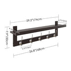 SMIBUY Coat Hooks with Shelf Wall-Mounted, 29.2 Inch Entryway Coat Rack for Wall, Bamboo Hanging Shelf with 5 Double Metal Hooks for Bathroom, Bedroom, Kitchen, Living Room, Mudroom (Dark Brown) - color: Dark Brown