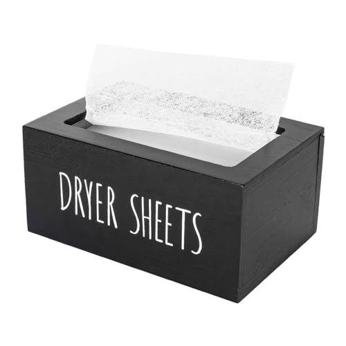 zoocatia Laundry Room Decor Dryer Sheet Container Wood Detergent Dispenser Organization and Storage Box Holder for Laundry Pods, Dryer Balls, Black - color: Black-1