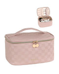 Prite Makeup Bag, Large Capacity Portable Travel Cosmetic Bag, Waterproof Makeup Organizer for Women with Handle and Divider (001 Checkered Pink) - color: 001 Checkered Pink