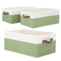 3 Pack Large Capacity Storage Bins Closet Organizer for Shelves, Fabric Closet Storage Baskets Boxes with Leather Handles for Organizing Clothes, Sheets, Jeans, Toys, Books (Green) - style: 3 Pack Green & White