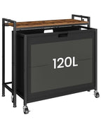 CHOEZON Laundry Sorter, Laundry Hamper with Storage Shelf, Mobile 2-in-1 Basket Organizer, 120 L Rolling Hamper, Large Bags and Movable Wheels, Metal Frame, Rustic Brown and Black TXY01BF